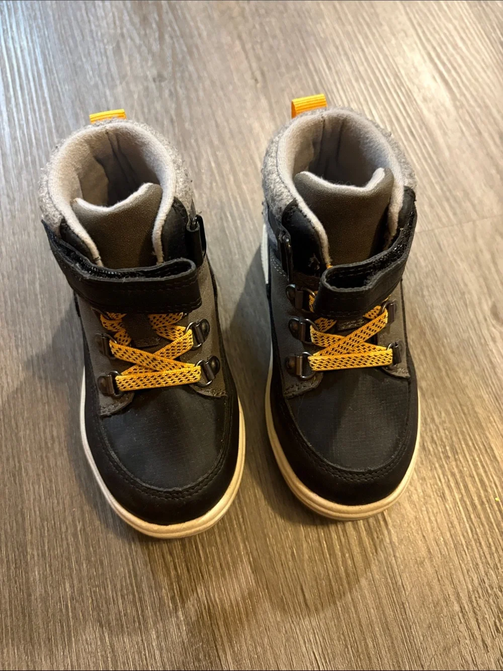 Cat & Jack Black and Gray Kids Ankle Boots with Yellow Accents